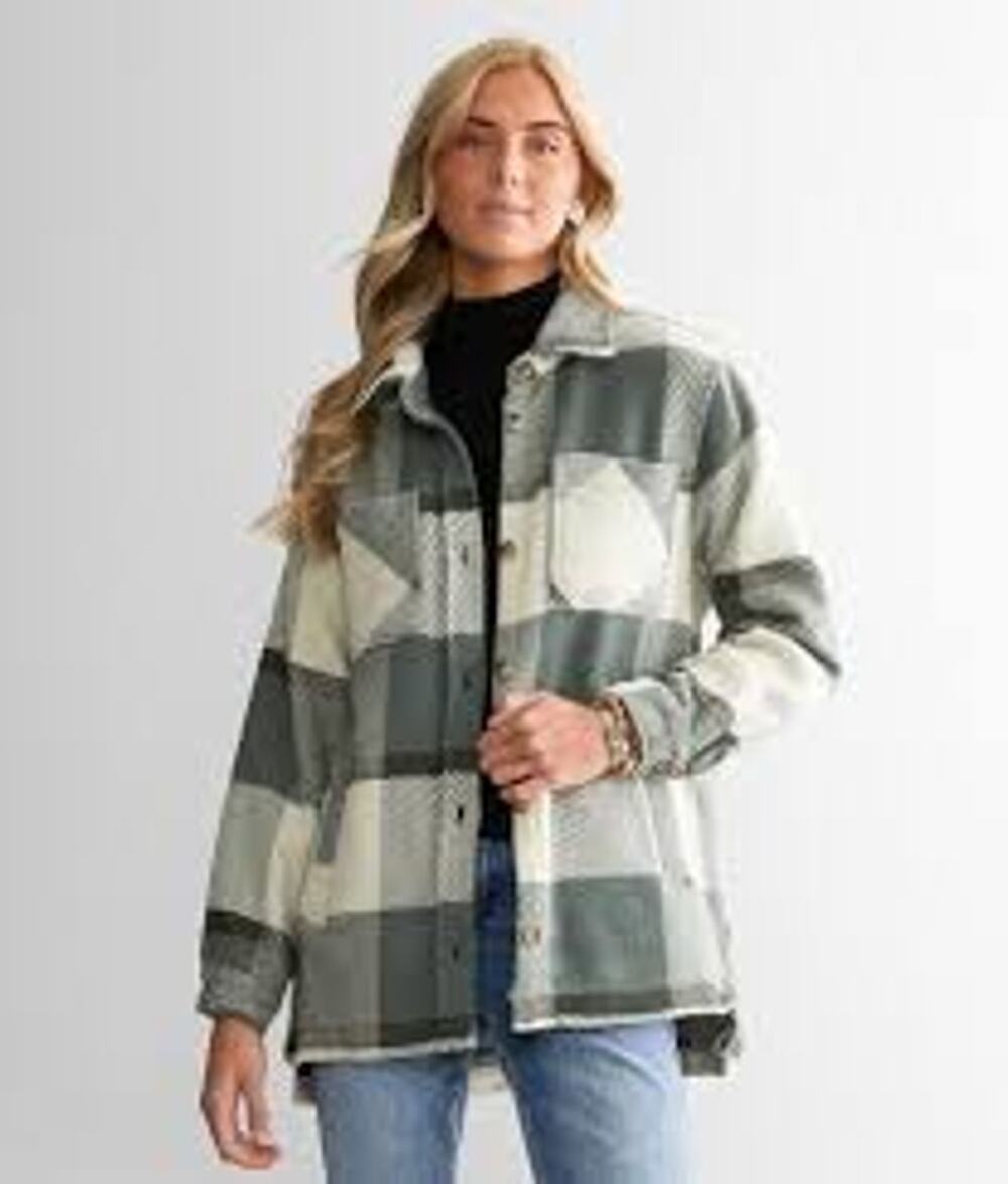 Stoosh Oversized Plaid Shacket by Buckle WMNS S Green/White Flannel Shirt Jacket